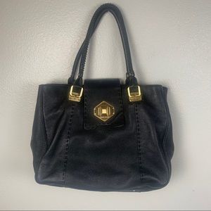ADRIENNE VITTADINI BLACK LEATHER BAG W/ GOLD